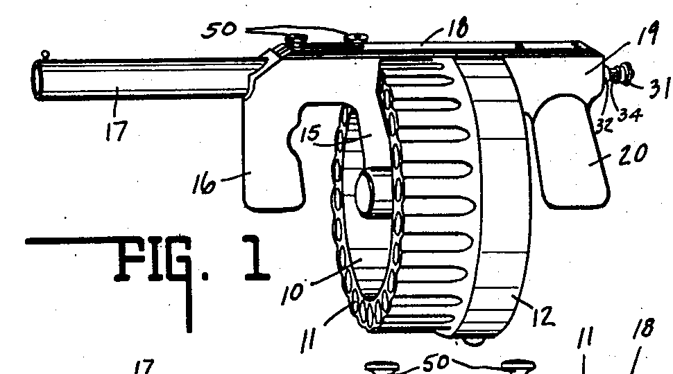 Patent drawing, U.S. Patent 2,101,148 (shown for Manville 25mm tear gas gun)