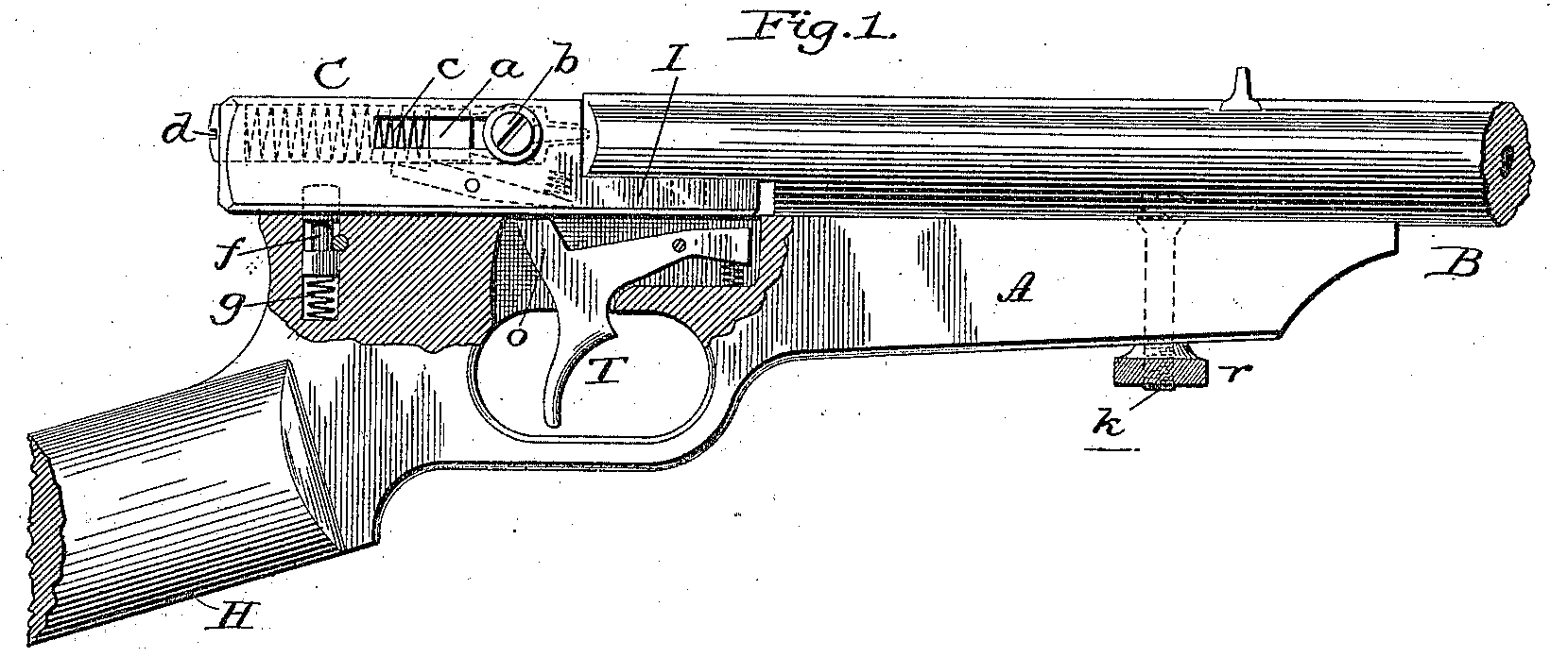 Patent drawing, U.S. Patent 336,586 (shown for Quackenbush bicycle rifle)