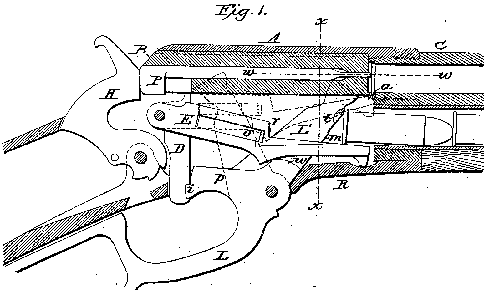 Patent drawing, U.S. Patent 400,679 (shown for Marlin Model 1889, .44, 15-inch barrel)
