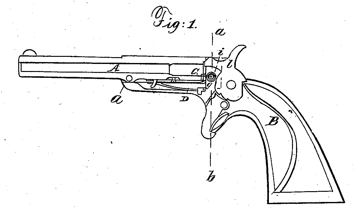 Patent drawing, U.S. Patent 44,123 (shown for Stevens New Model Pocket Rifle, second issue)