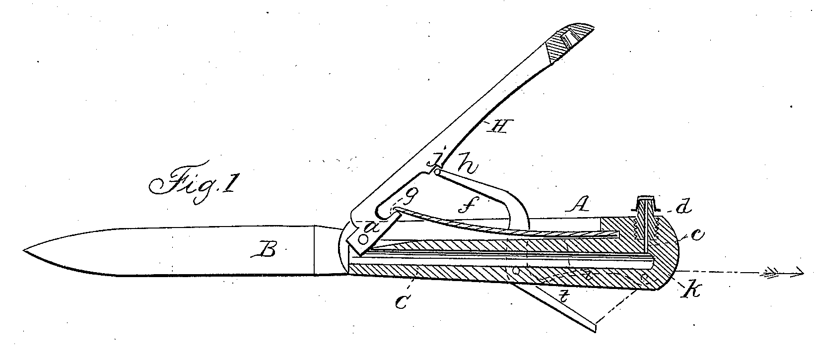 Patent drawing, U.S. Patent 49,784 (shown for A.J. Peavey knife gun)